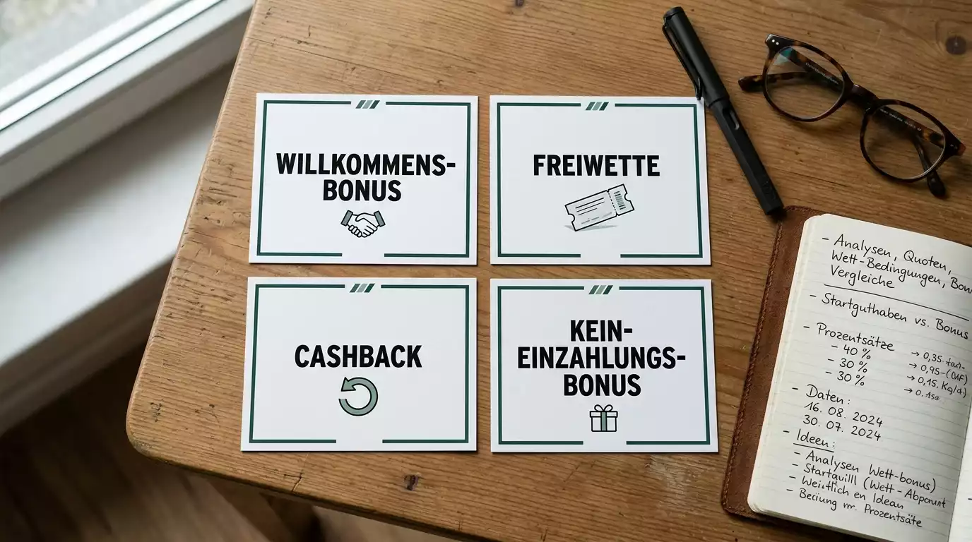 Vier Bonusarten der lizenzierten Buchmacher im Vergleich