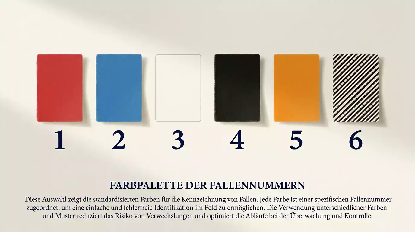 Sechs farbcodierte Startboxen einer Greyhound-Bahn von Trap 1 bis Trap 6