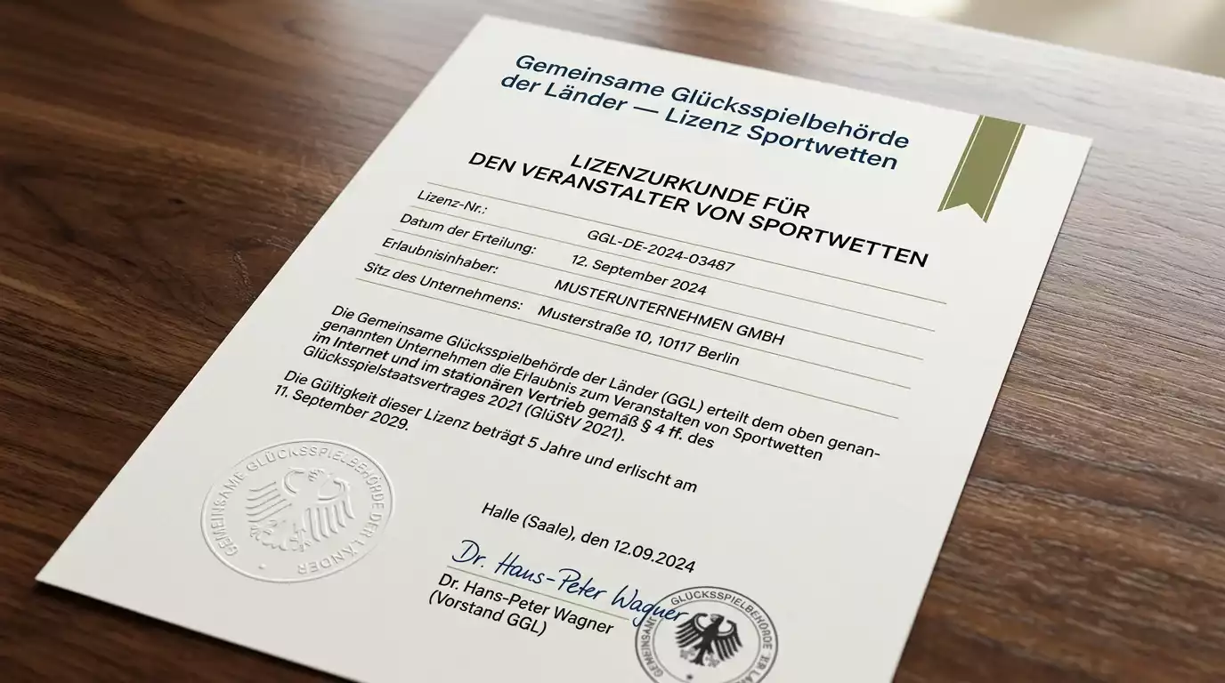 Lizenzurkunde der GGL-Whitelist für deutsche Sportwettenanbieter