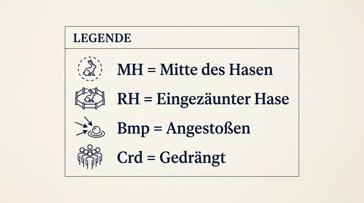 Greyhound-Form-Karte mit sieben Spalten und Renndaten in tabellarischer Darstellung