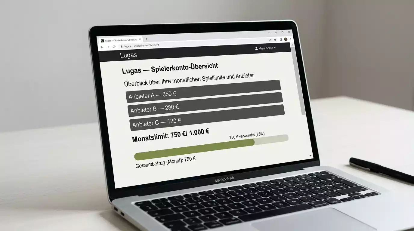 Bildschirmanzeige zur Lugas-Datenbank mit 1000 Euro Monatslimit für Sportwetten