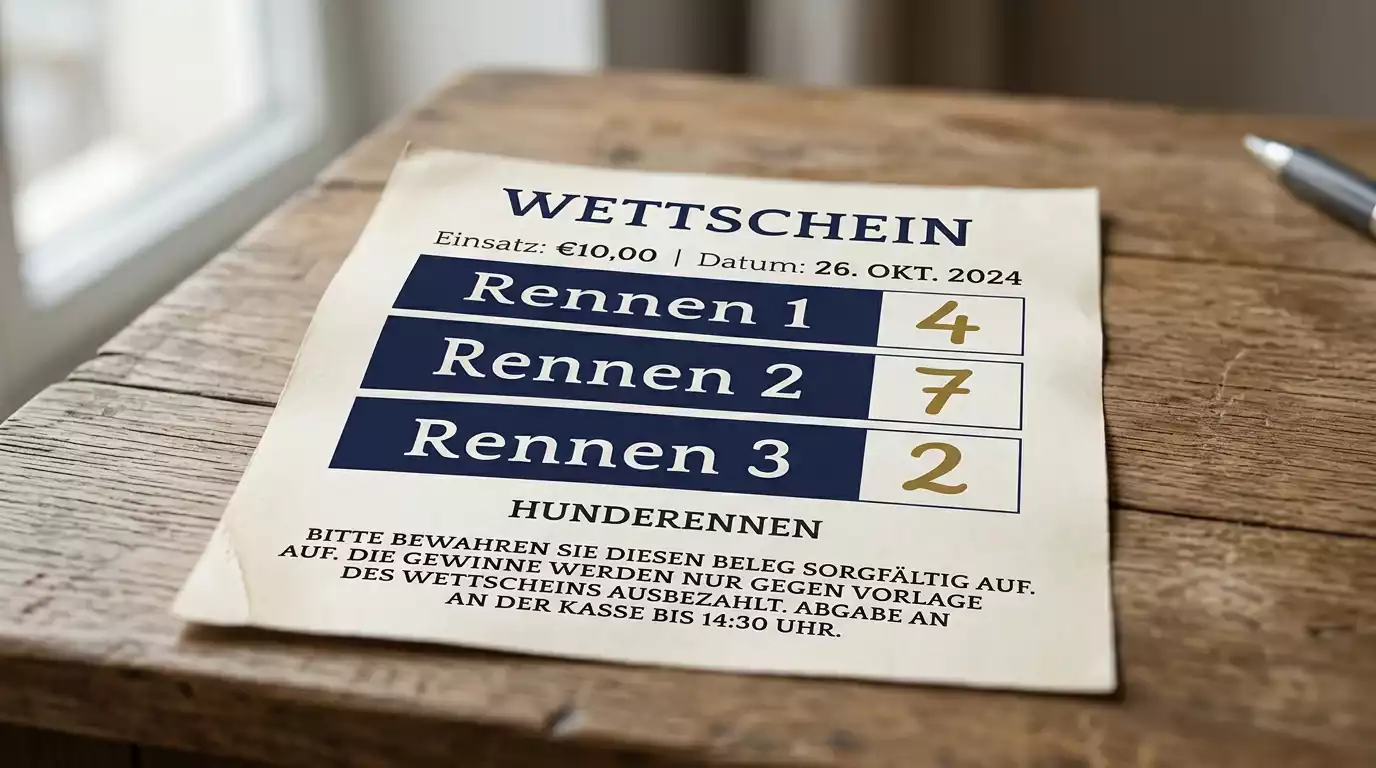 Superfecta-Boxwette mit allen Tipp-Kombinationen für ein Sechs-Hunde-Feld