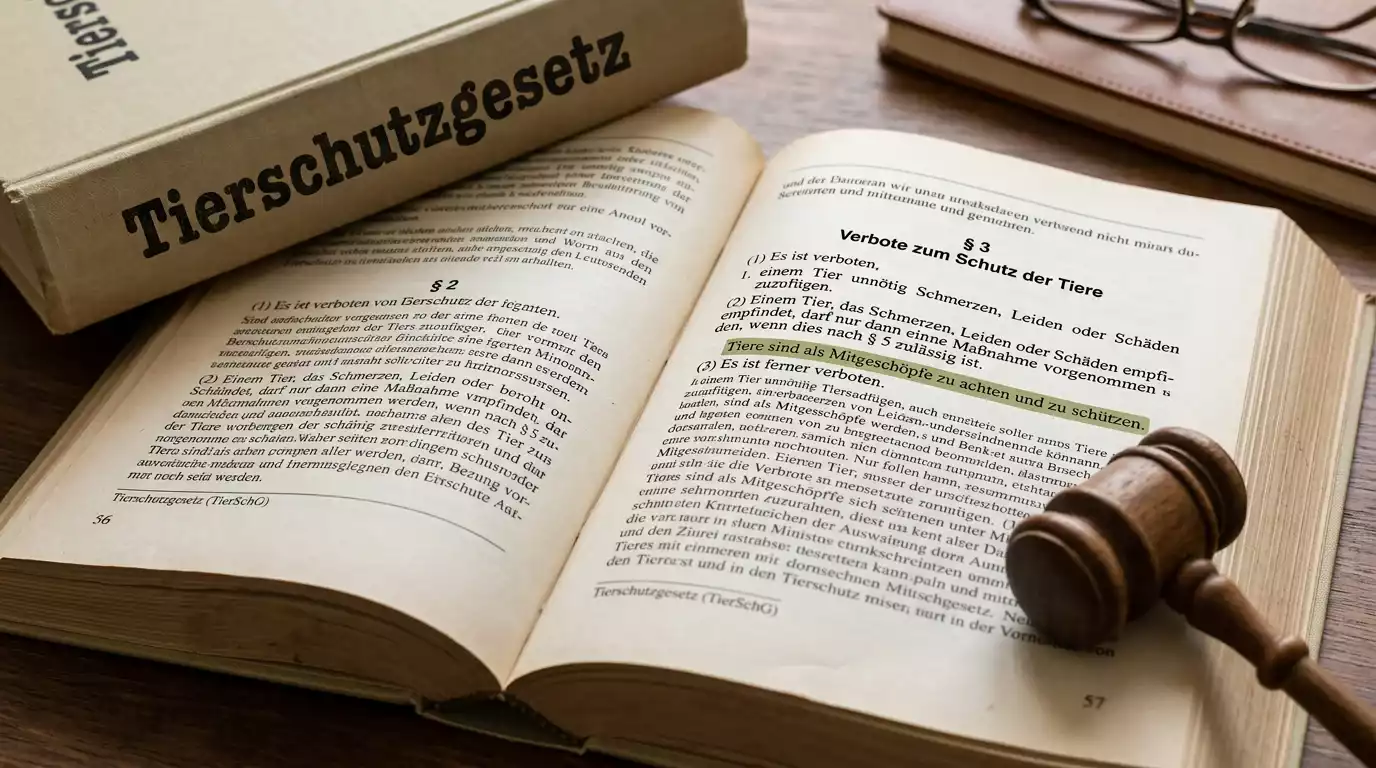 Aufgeschlagenes deutsches Tierschutzgesetz mit Paragraph 3 zu kommerziellen Hunderennen