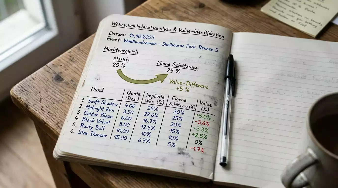 Notizen mit eigener Wahrscheinlichkeitsschätzung im Vergleich zur Marktquote